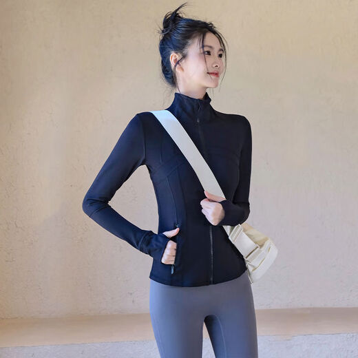 ACKDCS Slim Fit Yoga Wear Jacket Women's Autumn and Winter New Sports Jacket Top Fitness Long-Sleeved Cycling Suit Black Jacket + Sea Rock Gray Pants Suit with an Instant Discount of 10 Yuan S S