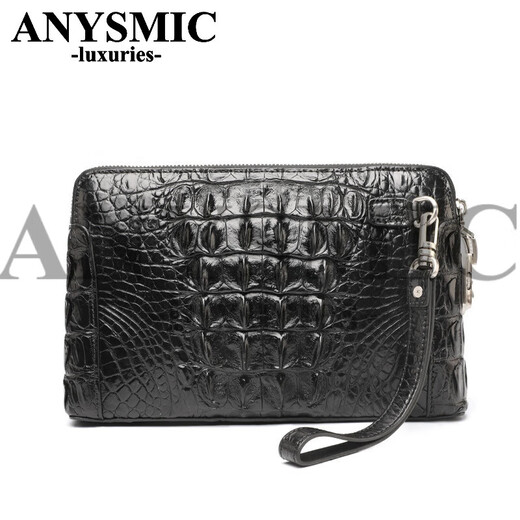 ANYSMIC奢侈高端品牌钱包男士真皮手拿包商务时尚休闲双拉链密码锁鳄鱼皮 黑色 26*6*16