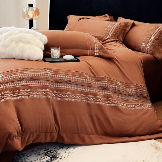 Mercury Series Thickened Anti-static Class A Baby Grade High Weight Milk Velvet Warm Four-piece Set Light Luxury Premium Sheet Sheet Bedding Velvet Hera-Emma Orange 1.5m Sheet Style (Duvet Cover 200*230cm)