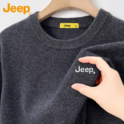 JEEP Jeep Sweater Men's Winter Round Neck Warm Bottoming Shirt Men's Trendy Versatile Clothes Men's Dark Gray XL