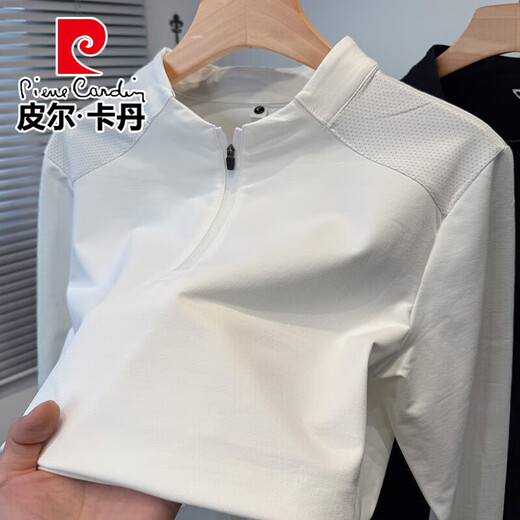 Pierre Cardin half-zip Henry collar long-sleeved T-shirt men's spring and autumn new sports and leisure stitching solid color bottoming shirt men's black 2XL