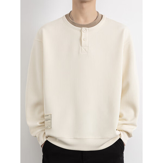 Mangmang fake two-piece sweatshirt for men 2025 spring and autumn new heavyweight Henry collar inner layering shirt long-sleeved T-shirt top clothes off-white 4XL about 180-200Jin Jin is equal to 0.5 kg can be worn