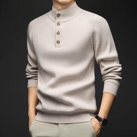 YISHion 2025 new cardigan 12-needle raglan sleeve Henry collar sweater with men's business casual knitted red brown M