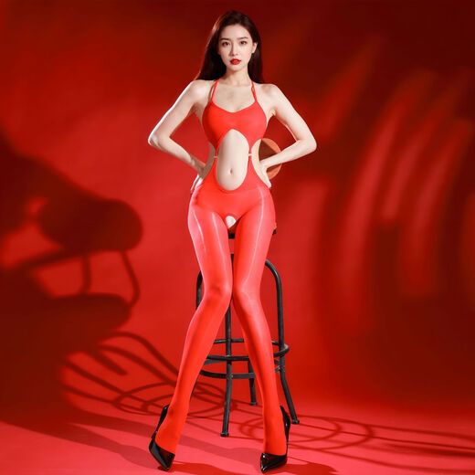 Pu Lian sexy halterneck oily one-piece black stockings 5D ultra-thin see-through tight backless open crotch free sexy lingerie for women black one size fits all 80-150Jin Jin is equal to 0.5 kg