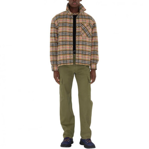 BURBERRY New Year's gift Burberry FW25 plaid wool lapel long-sleeved single-breasted cotton coat, men's beige S