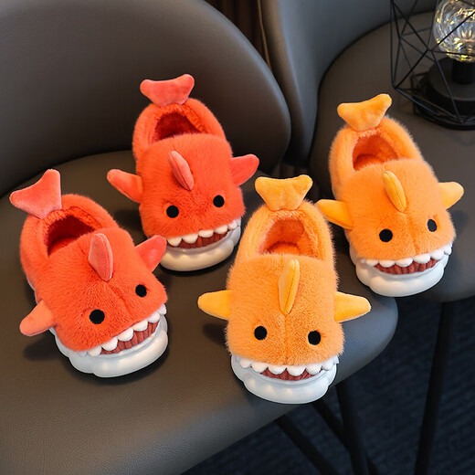 Children's cotton slippers autumn and winter waterproof home indoor non-slip boys cute shark pattern baby kids cotton slippers dark blue 12 36/37 size inner length 22.5CM