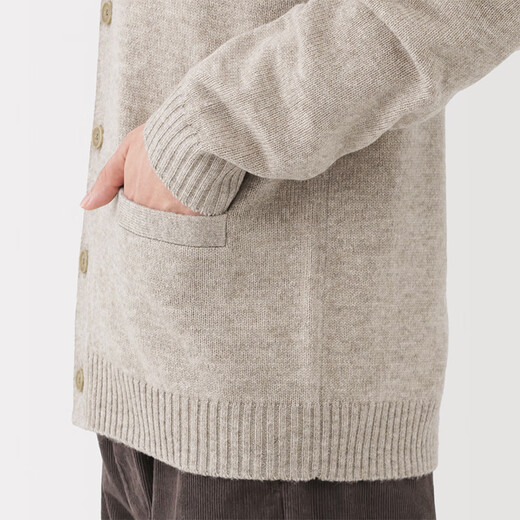 MUJI men's wool washable high-gauge V-neck cardigan men's knitted sweater autumn and winter 25 years AA0PHA5A oatmeal color L (175/100A)