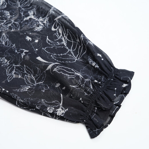 JAN AN NO navy blue silk printed top for women mulberry silk autumn and winter new product J2570102SY navy blue S 36