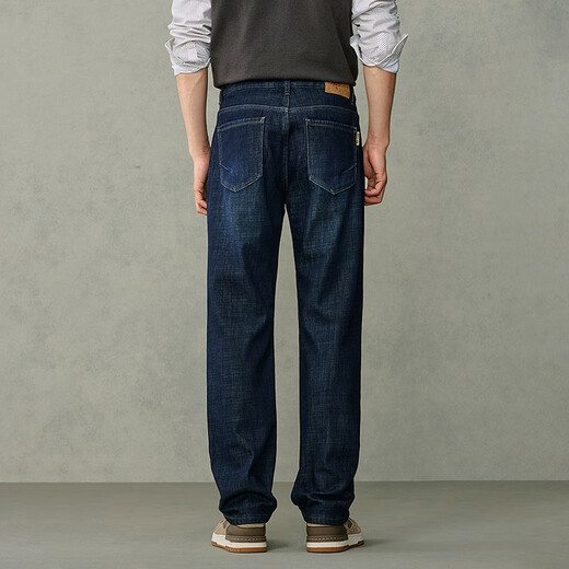 海澜之家（HLA）直筒牛仔裤男中华龙加绒加厚裤子男冬季 牛仔蓝过渡色（深）7H 31 170/78A 推荐119~126斤