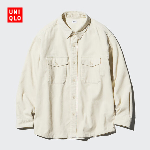 Uniqlo men's and women's corduroy work shirts long-sleeved shirts casual and versatile 472897 01 milky white 4XL /185/128C