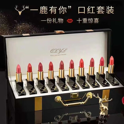 QZYL Valentine's Day birthday gift for girlfriend and wife Yi Lu You You Lipstick Gift Box Makeup Set Cosmetics Practical Light Luxury Gift Box 35g Elk 10 Lipstick Set