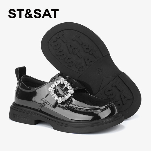 Saturday Children's Shoes Girls Small Leather Shoes Spring New Children's Fashion British Performance Shoes Obsidian Black 34