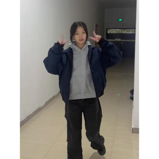 Xiaohongshu American fashion brand navy blue cardigan jacket for women spring and autumn design couple niche chic baseball uniform navy M