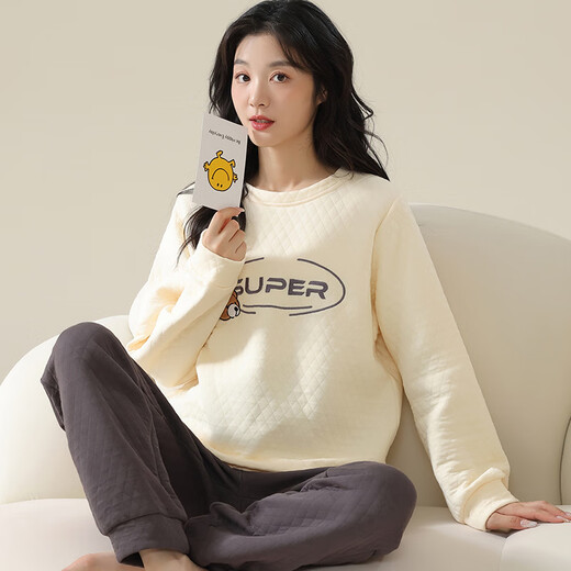 Fenton new winter couple's new thickened pure cotton sandwich warm pajamas three-layer quilted men's and women's home wear set male 998851 female 998852 L female (recommended 100-120 Jin Jin equals 0.5 kg)