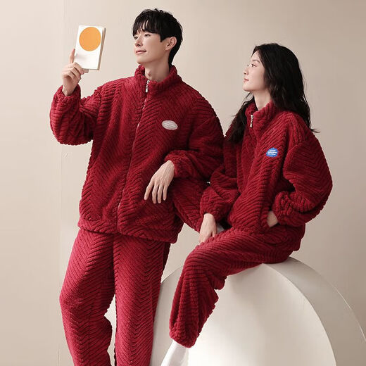 Victoria's Style 2 Set Price Flannel Couple Pajamas Winter Thickened Warm Coral Fleece Men's Suit Casual Outerwear Home Clothing Women 9011 M Female + Male L