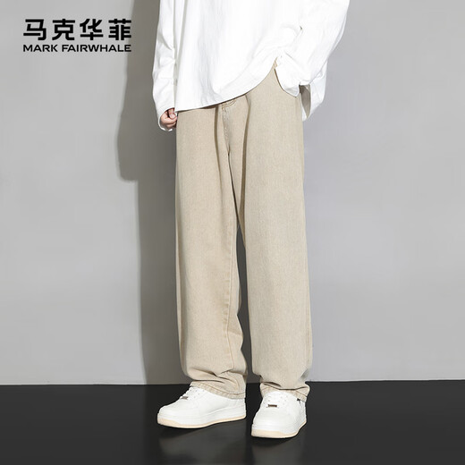 MARK FAIRWHALE trendy brand jeans for men in autumn and winter new style straight plus velvet thickened wide-leg scimitar versatile casual loose pants