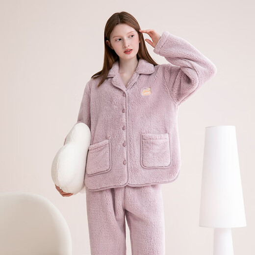 Fenton pajamas for women double-sided warm velvet anti-static 2025 new warm lapel cardigan loose couple home wear