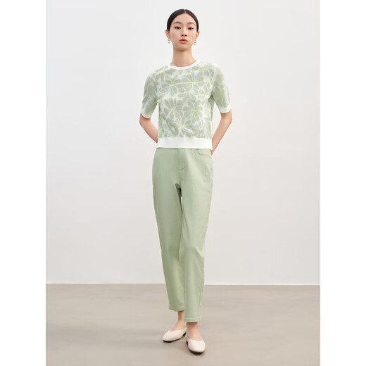Juzui (Juzui) Centro comercial de compras los mismos jeans elásticos cónicos simples casuales para la primavera femenina JZEC12102 Light Green S