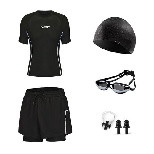 2025 new men's swimming trunks double layer anti-embarrassment men's swimming trunks swimsuit racing quick-drying beach shorts N32+C60 five-piece swimming cap swimming goggles nose clip earplugs L L Recommended weight 100-115Jin Jin is equal to 0.5 kg