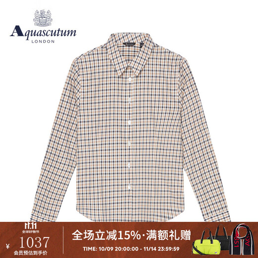 AQUASCUTUM/雅格狮丹秋冬新品女士格纹纯棉长袖衬衫Q4865W0031 卡其色83 M