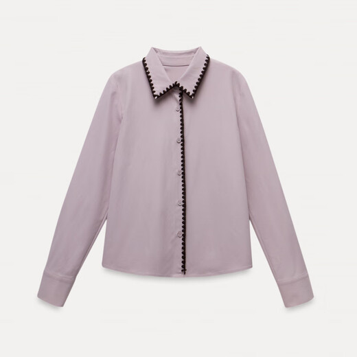 EGGKA contrasting edge gray pink lapel long-sleeved shirt temperament slim commuter casual top E25A60137AF gray pink M