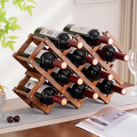 Tanbeiman red wine display rack red wine rack storage rack grid home installation-free wine rack ornaments small wine cabinet multiple bottles of wine desktop simple installation-free foldable primary color - two layers (thickened pure bamboo) 3 bottles