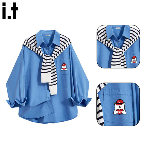 CHOCOOLATE it women's trendy brand high-end Korean wear shirt for women autumn and winter new design striped shawl shirt for women striped shawl + shirt 2XL