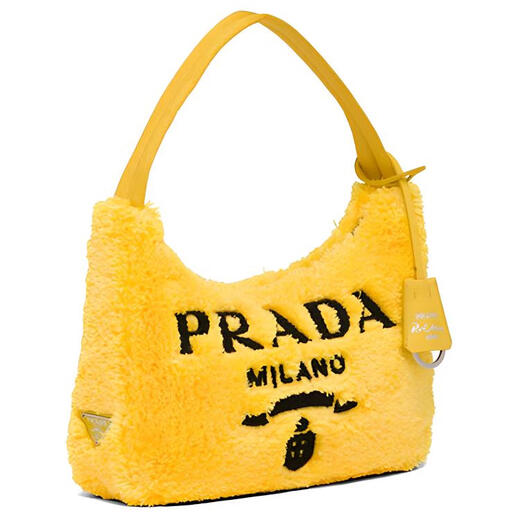 PRADA Re-Edition 00 Embroidered Lettering Logo Fabric Hobo Underarm Bag Handbag Mini Women's Yellow Basic Pack (Bag + Dust Bag)