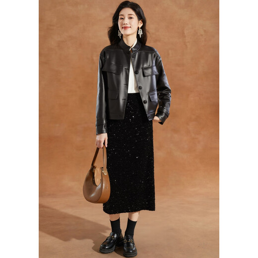 Kebel 25-year-old American retro leather jacket fashionable PU leather small stand collar short single-breasted fashionable leather jacket women autumn M