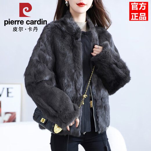 Pierre Cardin Whole Leather Genuine Rex Rabbit Fur Coat Women's 2025 Winter New Casual Western Style One-Purpose Reversible Party Overcoat Black L