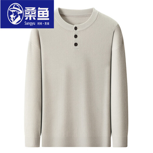 Sanyu Henry collar T-shirt men's long-sleeved spring and autumn new jacquard inner layering shirt three-button round neck men's sweater wool T khaki S 165/80A
