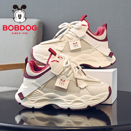 BOBDOG children's shoes, girls' winter velvet warm running shoes, comfortable and versatile children's sports shoes 106555098m/Zoran Red 34