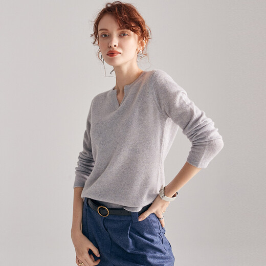 PALUOPO 2025 Exquisite Henry Collar Cashmere Sweater Women's Autumn and Winter Sweater Bottoming Sweater ET19156R White Gray M 160/100