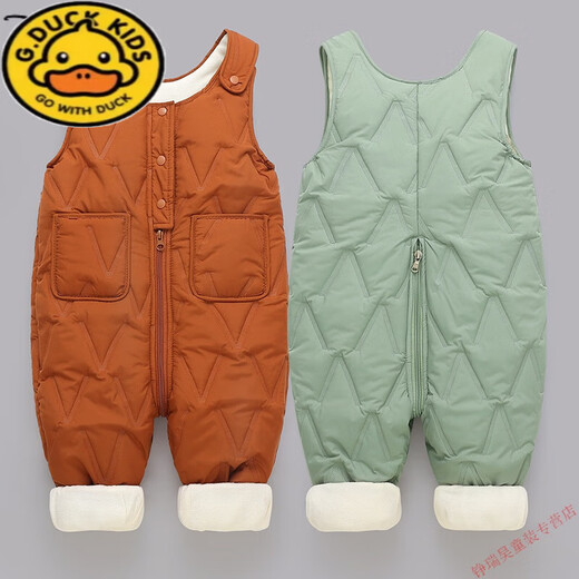 G.DUCKKIDS children's overalls for boys and girls in autumn and winter all-in-one velvet cotton pants for babies with open stalls for children and infants thickened outer trousers coffee color plus velvet and thickening 80