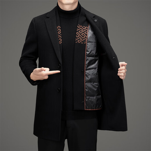 ARMANI EXCHANGE Armani men's autumn and winter new wool coat middle-aged casual business scarf collar removable double-sided woolen coat black L 175