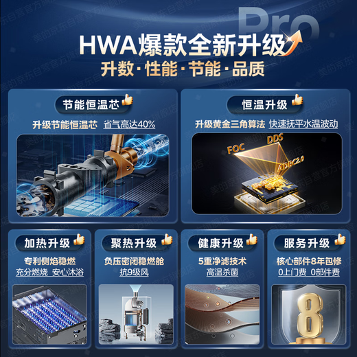 Midea 16-liter gas water heater natural gas, one kitchen and two bathrooms, 15% discount on national subsidy, household intelligent variable frequency constant temperature, energy saving, low water pressure start JSQ30-HWA Pro