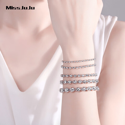 Miss JuJu pt950 platinum bracelet for women, platinum classic versatile transfer bead bracelet, weight 4.37g, length 17+2cm, thickness about 3mm