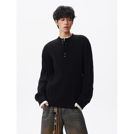 Piano hand fake two-piece button-down design twist Henry collar sweater for men high-end knitted sweater MY1242-P58 Gray XL