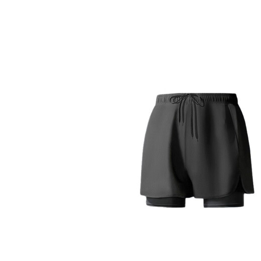 Swimming trunks, men's swimming trunks, swimming cap, swimming goggles, three-piece set, double-layer quick-drying sports embarrassing beach trunks, men's equipment, black swimming trunks + swimming cap + swimming goggles + nose clip and earplugs XL recommended 110-130Jin Jin equals 0.5 kg