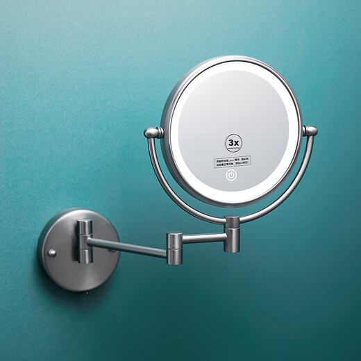 JEACRFT nail-free LED cosmetic mirror, three-color light-changing rotating folding bathroom makeup mirror, with retractable wall, cream white - mirror touch-sensitive three-color light-changing, concealed electric version, no nails/punching