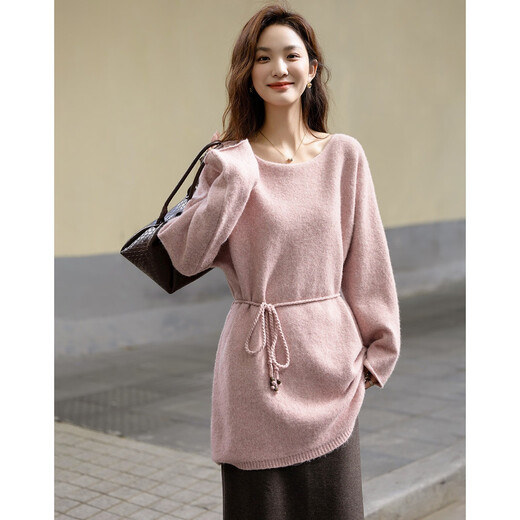 Demana sheep wool autumn style one-line neck sweater adjustable acrylic bead belt sweater top