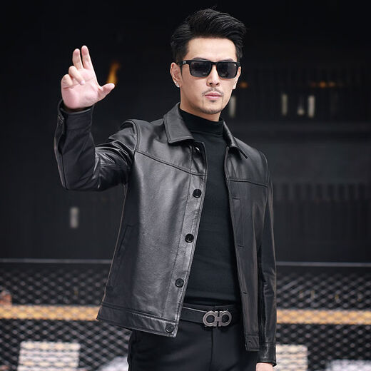 VBA new top layer cowhide Haining genuine leather jacket men's spring and autumn daddy business jacket short 6005 black M M95-105Jin Jin is equal to 0.5 kg