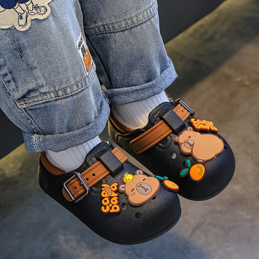 Boys' cotton shoes with heel winter cute capibala home indoor non-slip children's furry parent-child cotton shoes upgraded version of environmentally friendly material light coffee slippers 12 24/25 size (shoe length 15CM suitable for feet 14