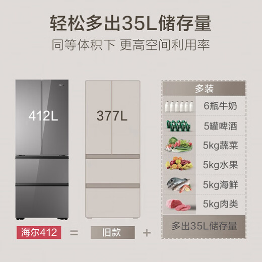Haier new product active sterilization refrigerator 413/412 liter French multi-door full space fresh-keeping EPP ultra-clean 594mm ultra-thin small footprint small capacity refrigerator for everyone 413L new product active sterilization 412 liter 594 professional zero embedded + bottom heat dissipation