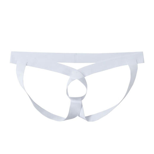 Men's nylon thread hollow ring hip-lifting double thongs with letters, trendy men's low-waist fashion elastic thongs, white letter belt, one size fits all