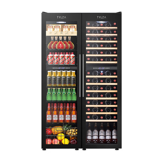 TYLZA Large Capacity Double Door Combination Red Wine Cabinet Air-cooled Thermostatic Cabinet Wine Tea and Wine Refrigerator Beer Multifunctional Ice Bar Living Room Kitchen Restaurant Home Wine Cellar TW-208 Double Door Four Temperature Combination Ice Bar Tea + Cold Drinks + Red Wine 416L