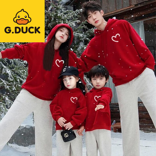 G.duck little yellow duck Chinese style parent-child outfit family portrait 2026 Year of the Horse spring and autumn outfit three-person family sports sweatshirt red hooded (spring and autumn style) 165 Adult S