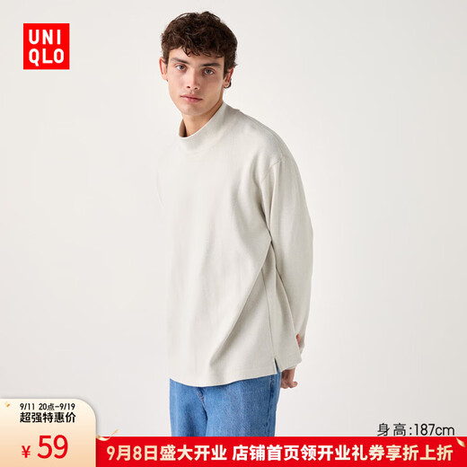 
Uniqlo men's clothing/men and women's same soft knitted fleece turtleneck pullover T-shirt casual warm bottom shirt 469949 01 creamy white S /165/84A