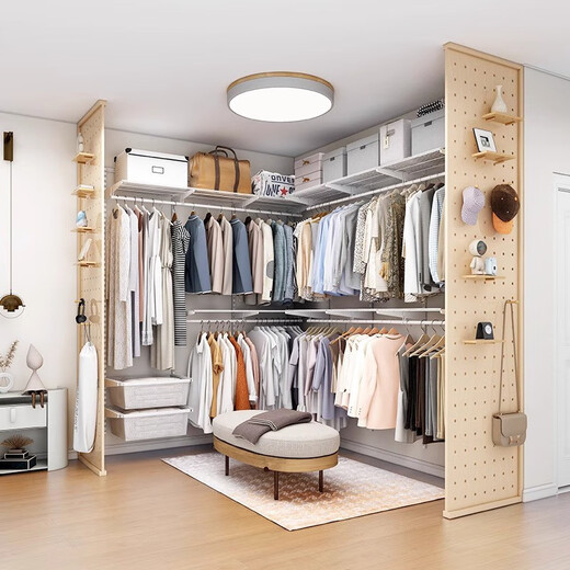 MOEACA metal wardrobe bedroom home all-steel frame walk-in open wall-mounted wall hole board dressing room custom-made comfortable 2.3-meter wide metal wardrobe-delivery package included