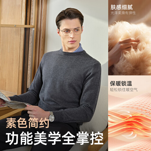 YOUNGOR wool sweater men's round neck all-sheep wool sweater comfortable, warm and moderately thick blue L 105c